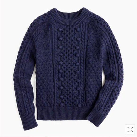 J. Crew Sweaters - J. Crew Lambswool Cable Knit Mock Neck Sweater with Pom Poms Navy Medium